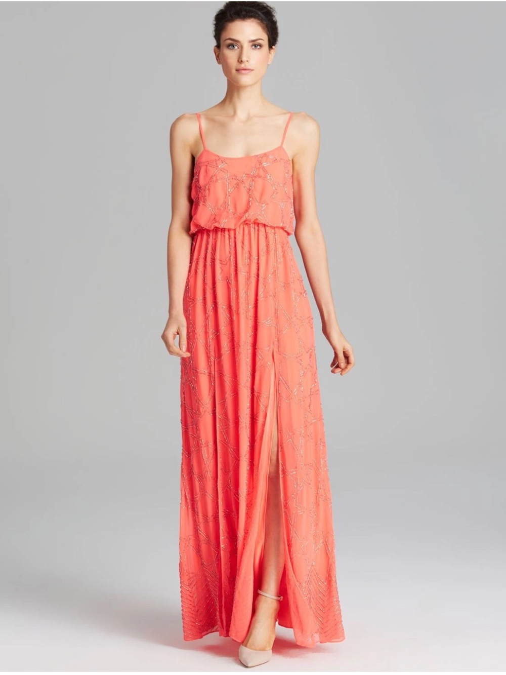 NEW FLAWED Needle & Thread Pink Beaded Constellation Maxi Dress Gown, Women’s 2